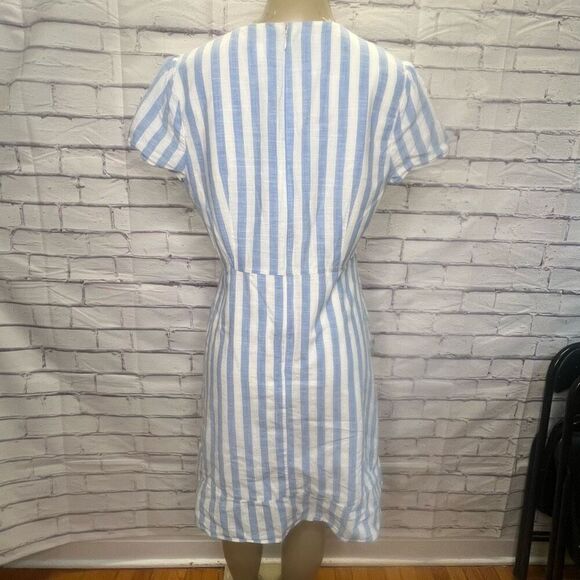 J.Crew Women's Blue White Striped Short Sleeve Wrap Dress Size 14 - Picture 6 of 10